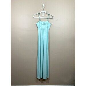VTG Womens Maxi Slip Dress S Blue Bow 80s 90s Femme Party Wedding Guest Prairie